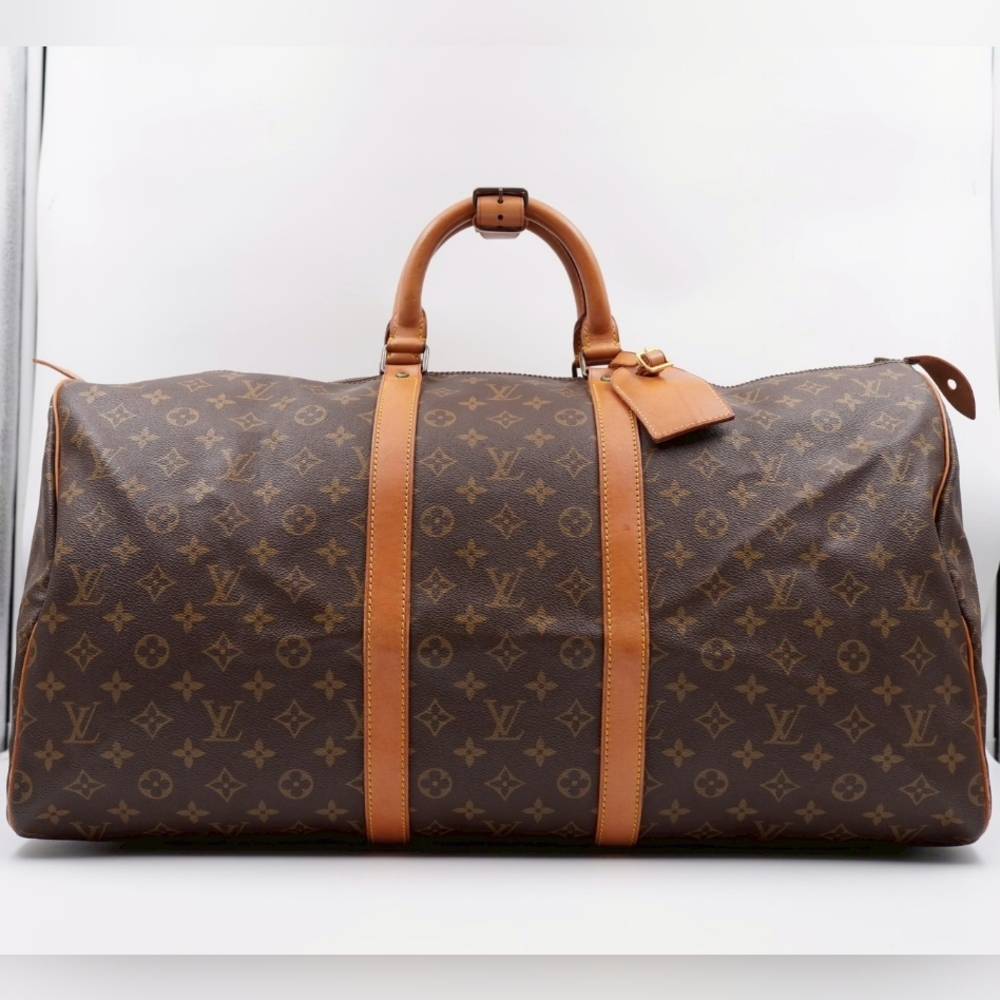 Louis Vuitton Brown Monogram Travel Duffel with Tan Trim